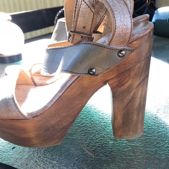 BED STU Tan Brown Cream Washed Clog Heeled Strapped Open Toe Sandals - Picture 3 of 13